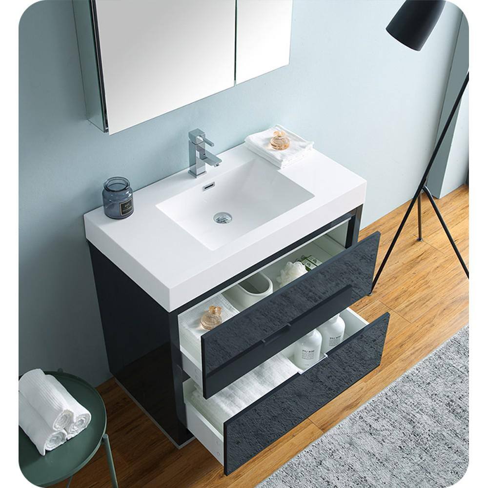 Sleek 36" Glossy Gray Freestanding Modern Vanity with Integrated Sink