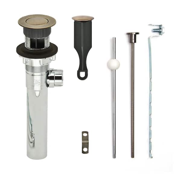 PF WaterWorks Bathroom Pop-Up Drain with Ball Rod, Chrome ABS Body w/ Overflow, 1.6-2" Sink Hole, Antique Brass