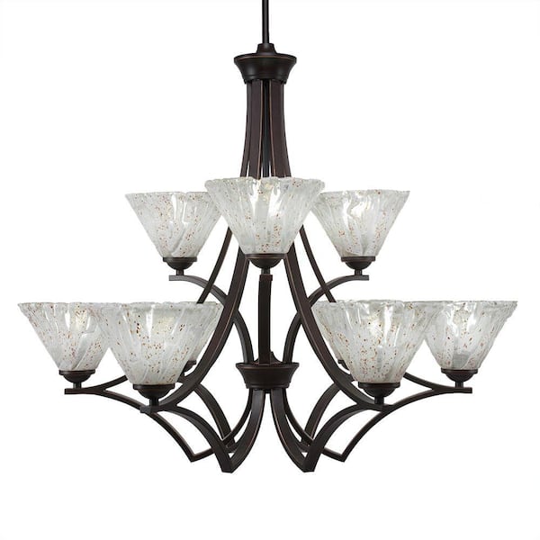 Unbranded Clevelend 9-Light Dark Granite Chandelier, Round Chandelier with 7 in. Italian Ice Glass Shades, No bulbs included