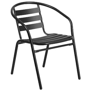 Black Lila Aluminum Slat Back Stacking Outdoor Restaurant Chair, Modern Stackable Patio Chair for Restaurants