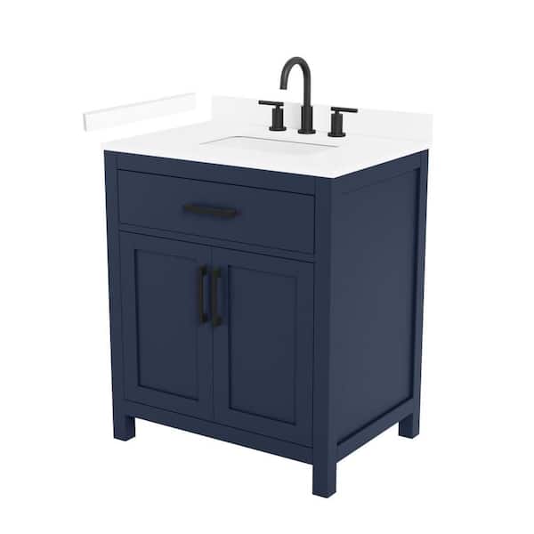 Beckett 30 in. Single Freestanding Dark Blue Bath Vanity with White Cultured Marble Top