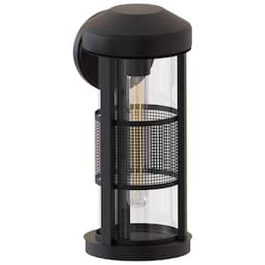 Erma 15 in. Black Outdoor Hardwired Cylinder Sconce with No Bulbs Included