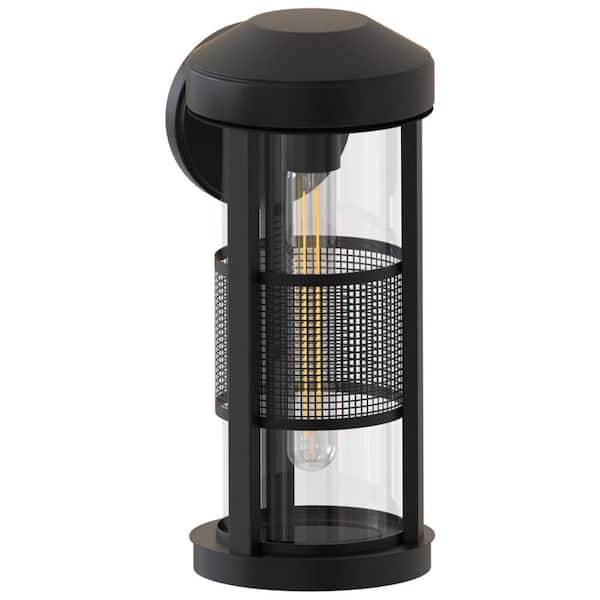 AMBIATE Erma 15 in. Black Outdoor Hardwired Cylinder Sconce with No Bulbs Included