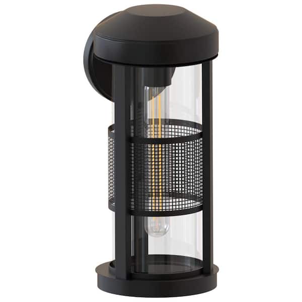 Erma 15 in. Black Outdoor Hardwired Cylinder Sconce with No Bulbs Included