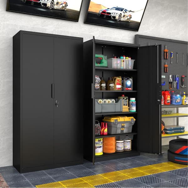 Clihome Black 72 in. 2-Door Garage Storage Office Cabinet with