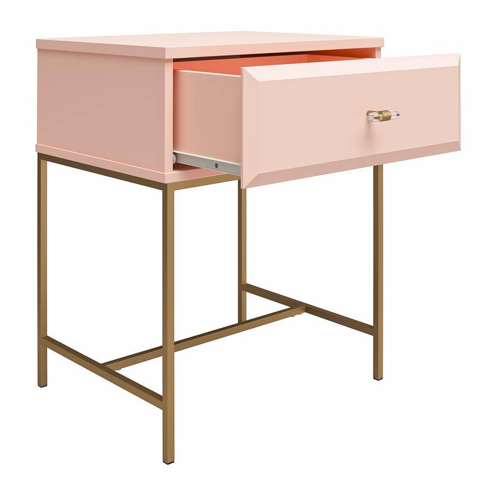 Effie Pale Pink 1-Drawer Nightstand with Gold Accents
