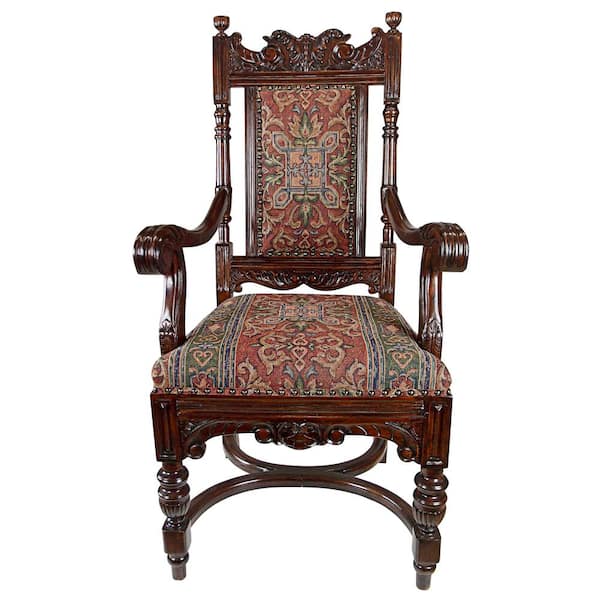 Design Toscano Grand Classic Edwardian, Mahogany Upholstered Dining Chairs With Arms