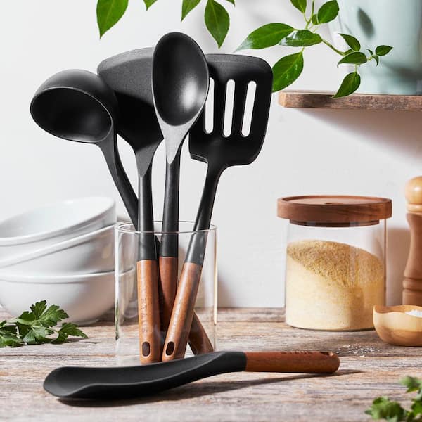 STAUB Silicone Black with Wood Handle 5-pc Cooking Utensil Set