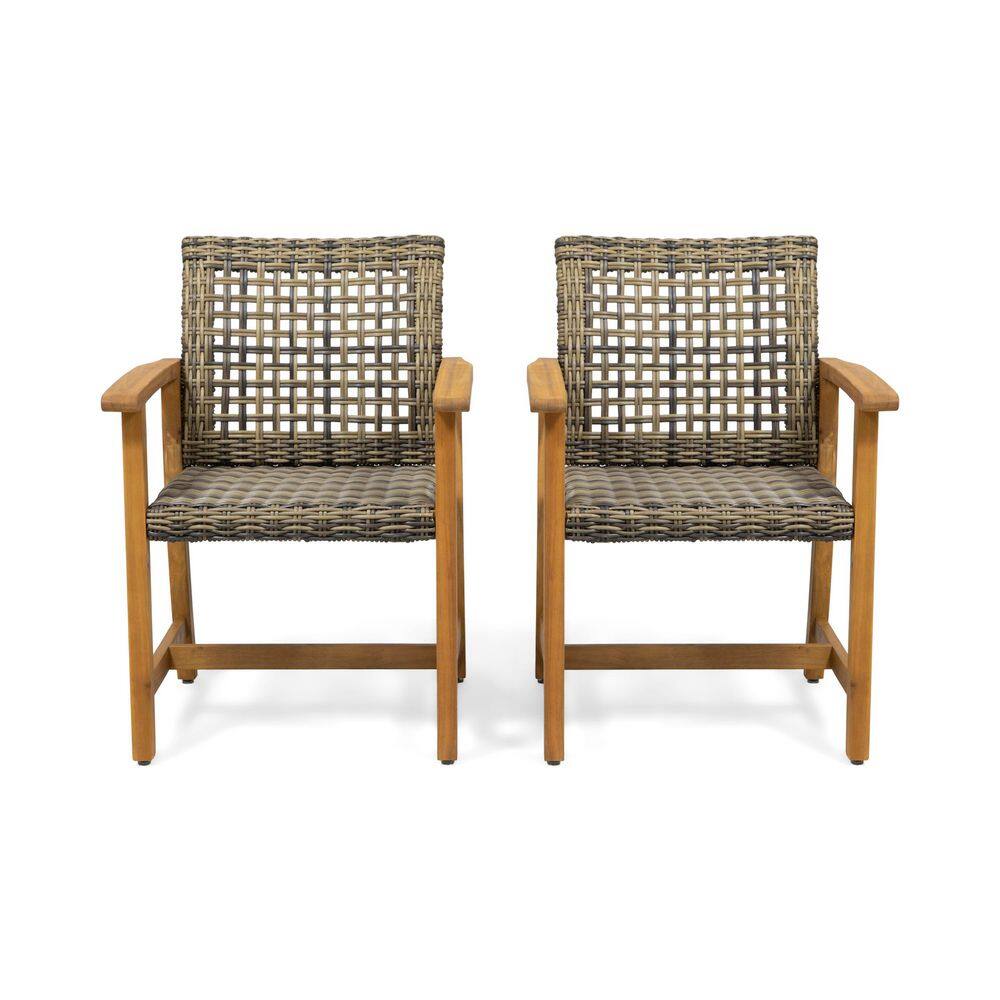 Natural Stained PE Rattan Armchair Outdoor Dining Chair in Gray Set of 2 price history on PriceWatchPro