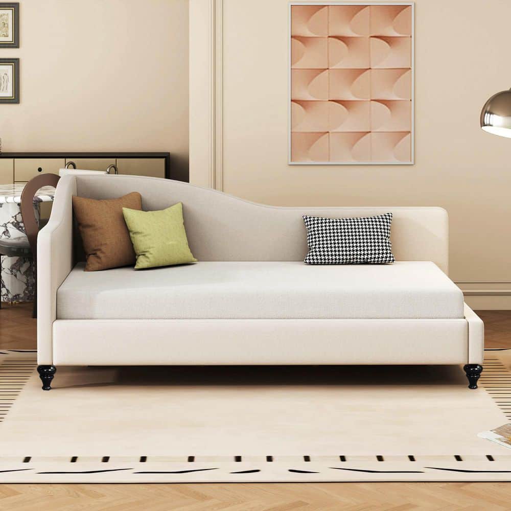 Beige Twin L-Shaped Upholstered Daybed with Solid Wood Legs price history on PriceWatchPro