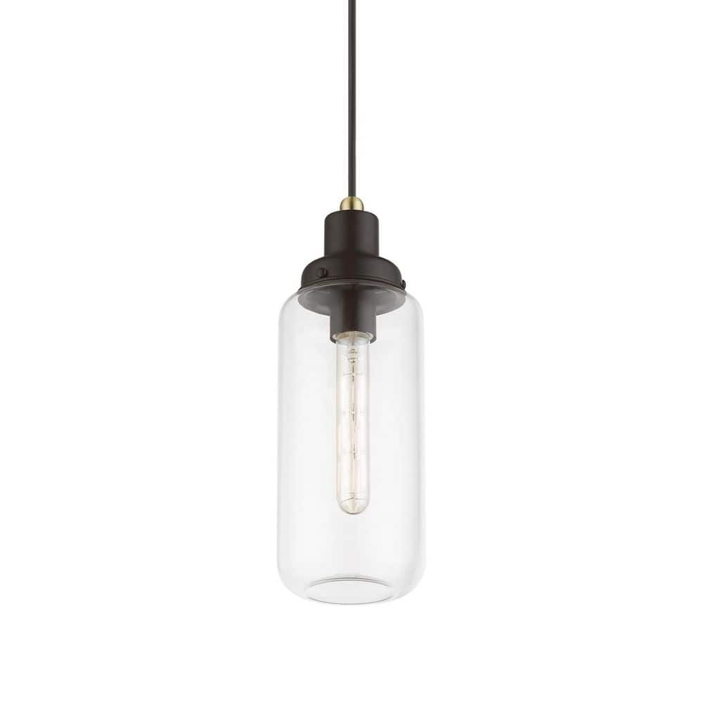 Bronze and Antique Brass Mini Pendant with Clear Glass Shade