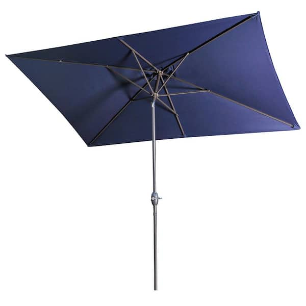 ToolCat 10 ft. x 6.5 ft. Aluminum Outdoor Patio Market Umbrella with Hand Crank Lift in Navy