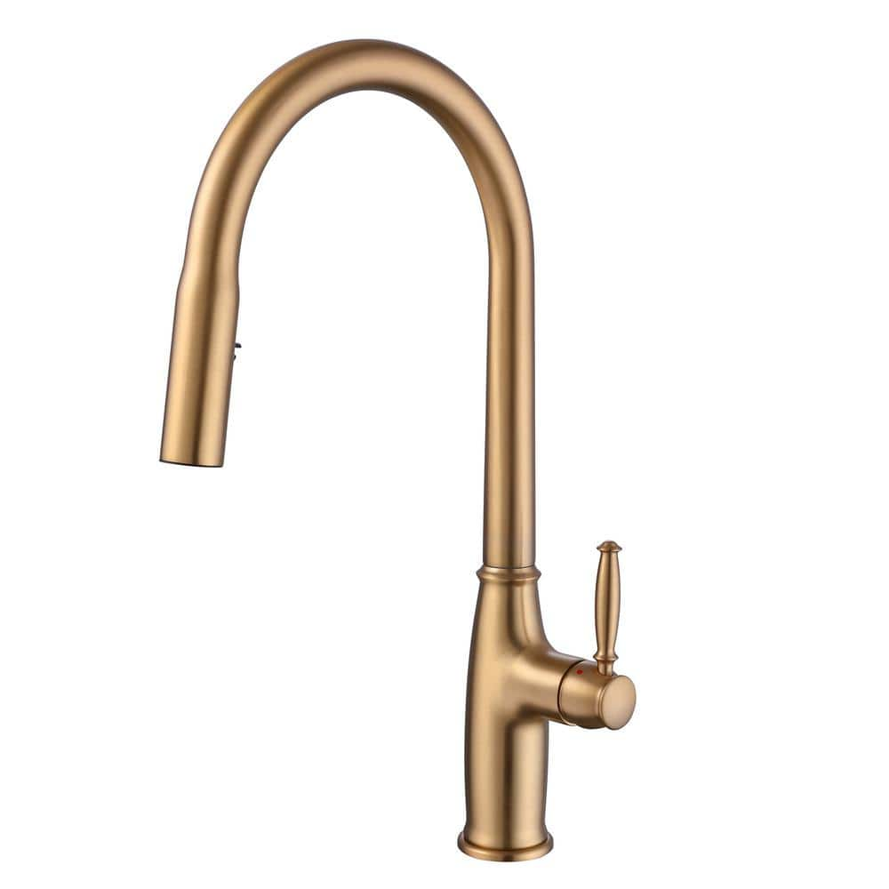 Matrix Decor Single Handle Wall Mount Gooseneck Pull Down Sprayer   Brushed Gold Matrix Decor Pull Down Kitchen Faucets Md Rpkf21014bg 64 1000 