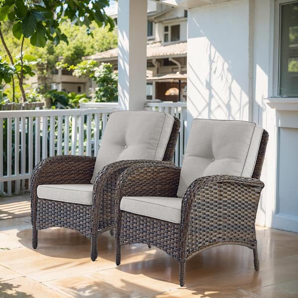 Carlos 2-Piece Brown Wicker Patio Club Chair Outdoor Lounge Chair with Beige Cushions