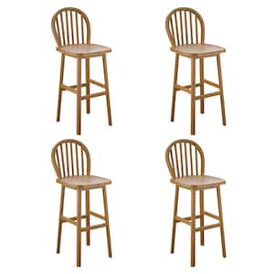 44 in. Natural Spindle-Back Bar Height Rubber Wood Kitchen Chairs Bar Stools with Set of 4