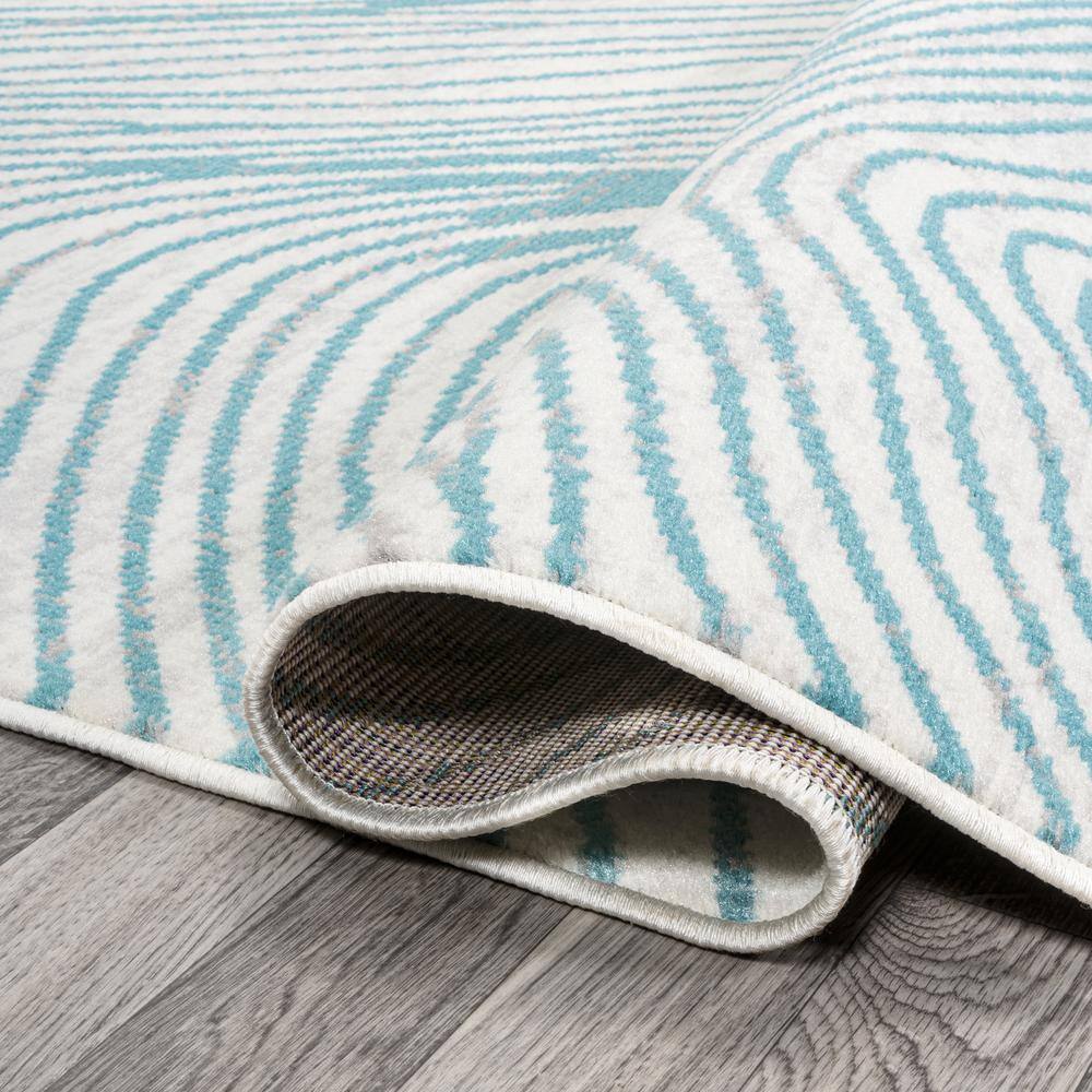 Blue and White Geometric Synthetic Reversible Area Rug