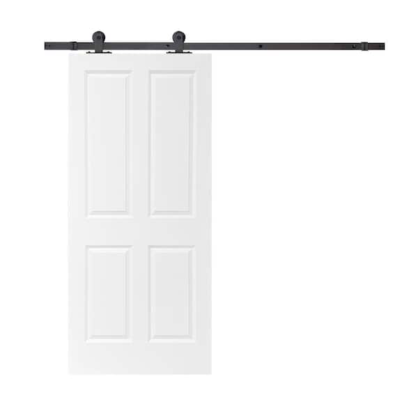 CALHOME 36 in. x 80 in. White Primed Composite MDF 4 Panel Interior Sliding Barn Door with Hardware Kit