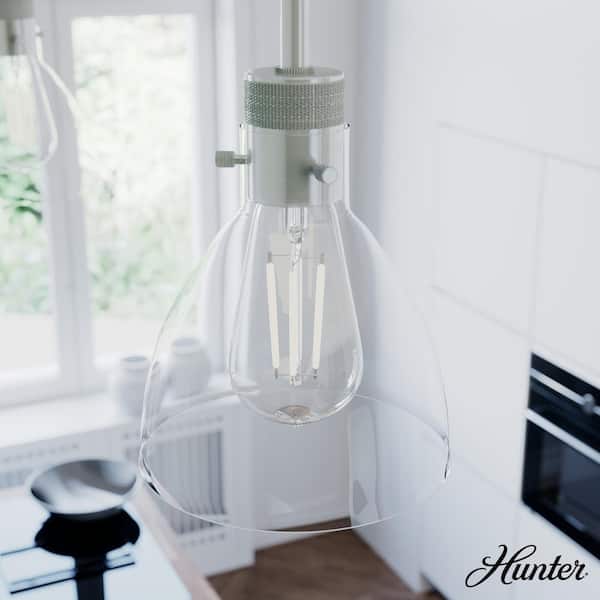 Hunter Van Nuys 1 Light Brushed Nickel Island Pendant Light with Glass Shade Dining Room Light