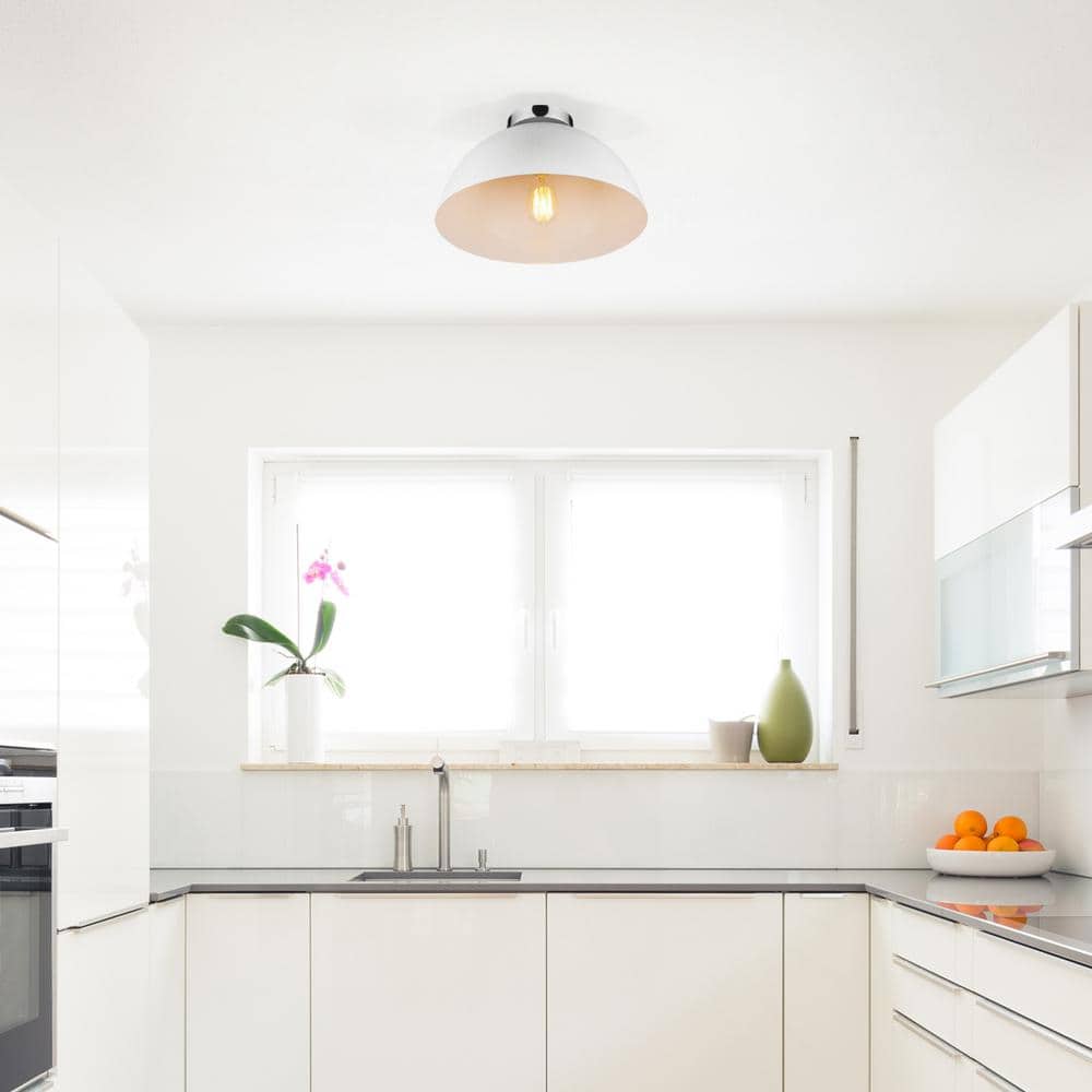 Matte White Glass Globe Semi-Flush Mount Ceiling Light
