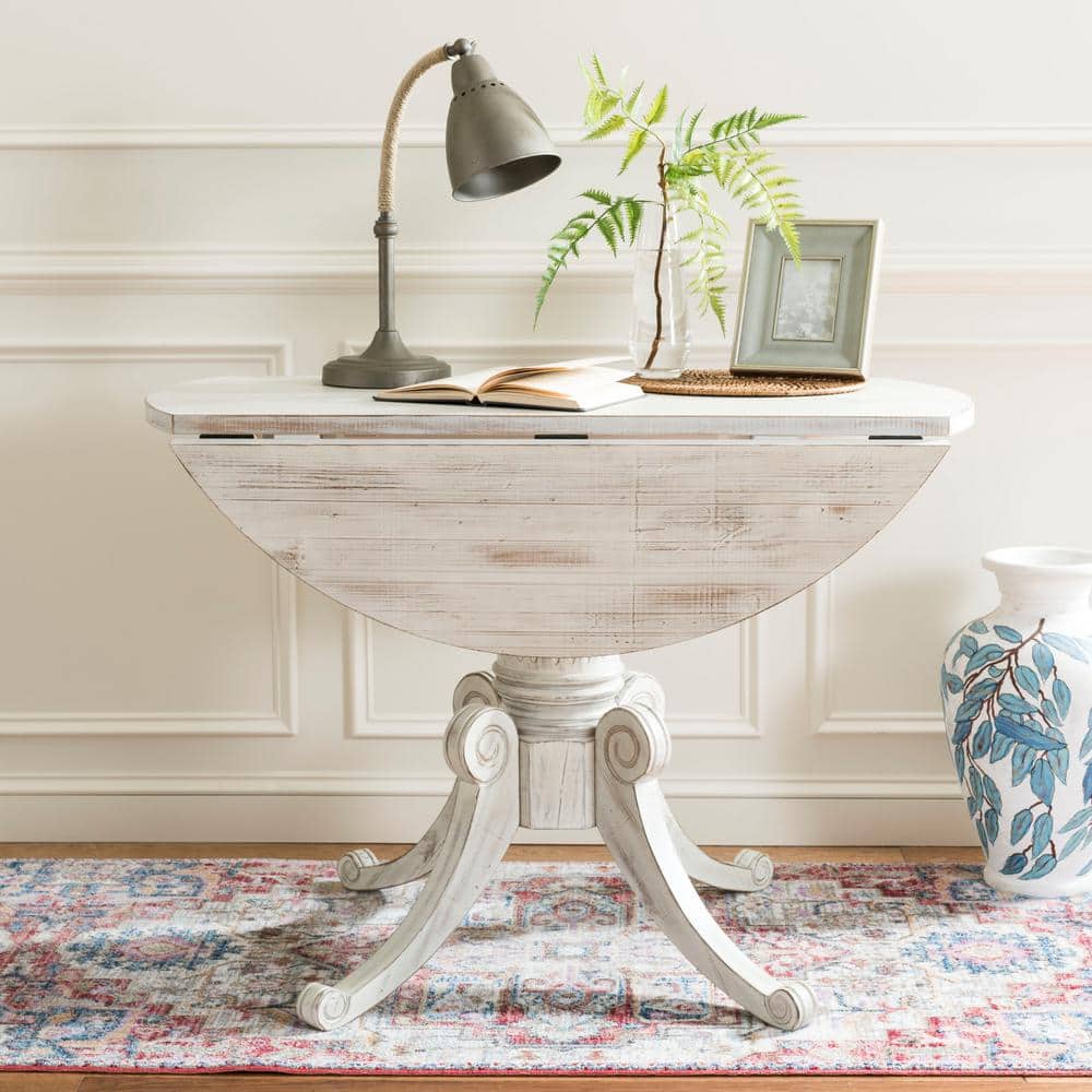 Round White Reclaimed Wood Extendable Dining Table