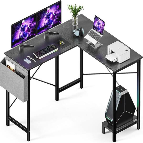 LUCKY ONE 50 in. L-Shaped Black MDF Computer Desk with Storage