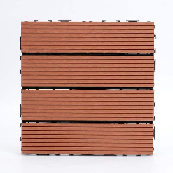 Pro Space 1 ft. W x 1 ft. L Composite Wood Interlocking Deck Tiles Straight Grain Red (30-Pack)