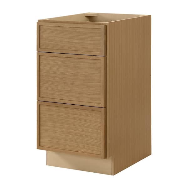 Leyton 18 in. W x 24 in. D x 34.5 in. H Ready to Assemble Plywood Slim Shaker Drawer Base Kitchen Cabinet in White Oak