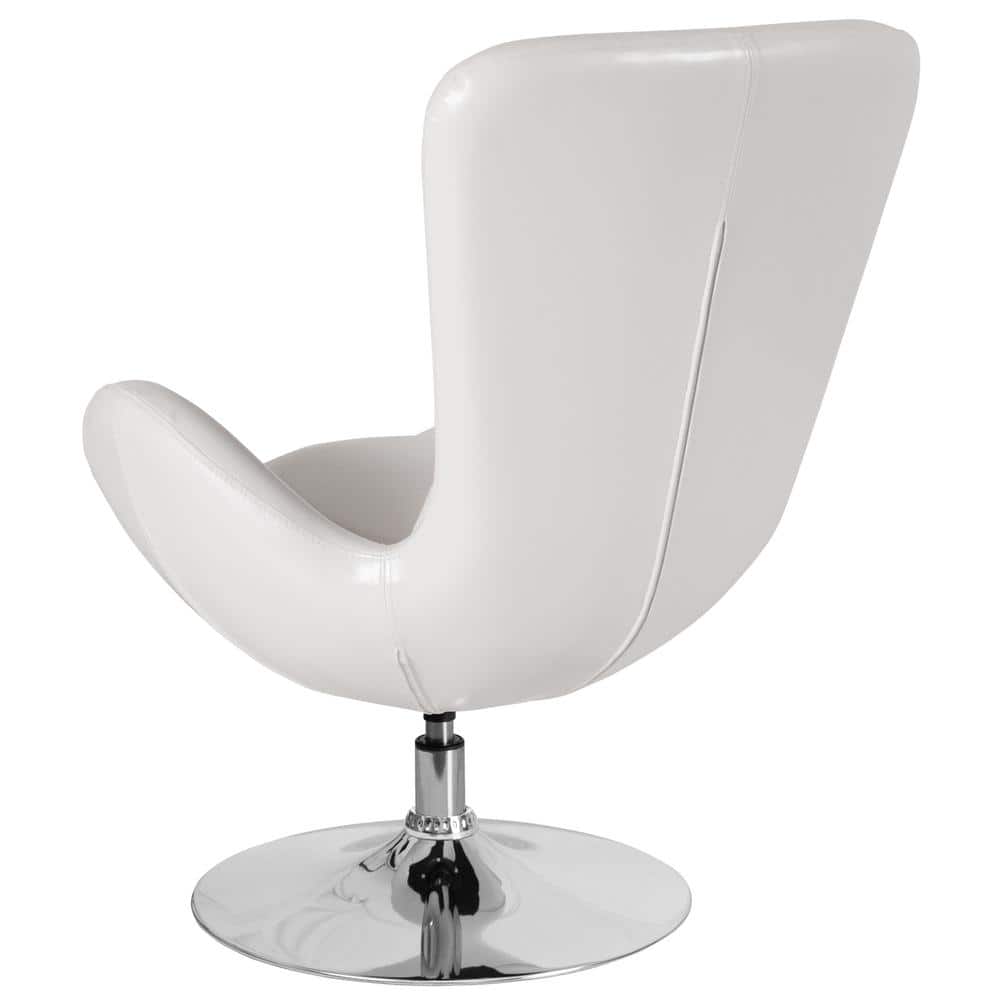 White Leather High Back Swivel Reception Chair with Chrome Base