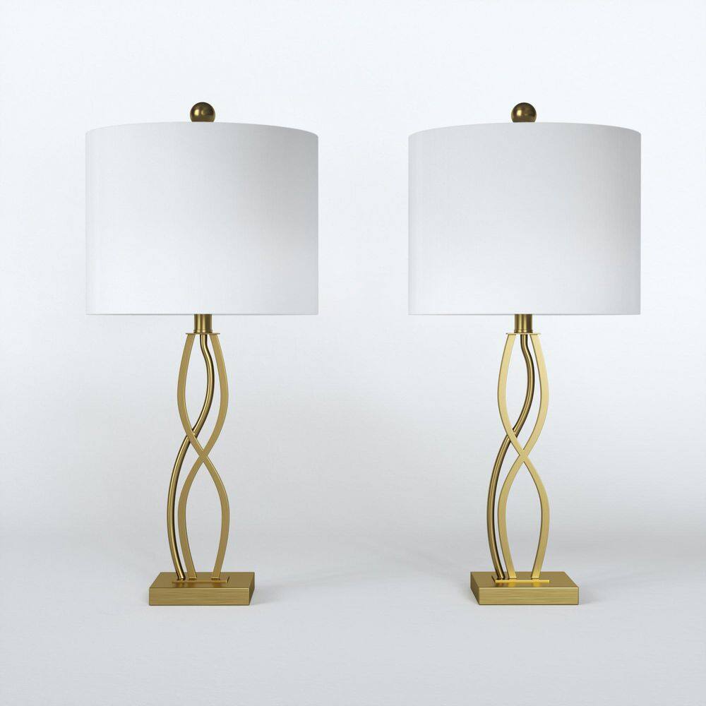 Cleveland 26 in. Golden Modern Dimmable Metal Bedroom Living Room Bedside Desk Nightstand Table Lamps (Set of 2) price history on PriceWatchPro