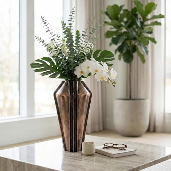 Liv & Skye 17 in. Bronze/Copper Metal Tapered Decorative Vase