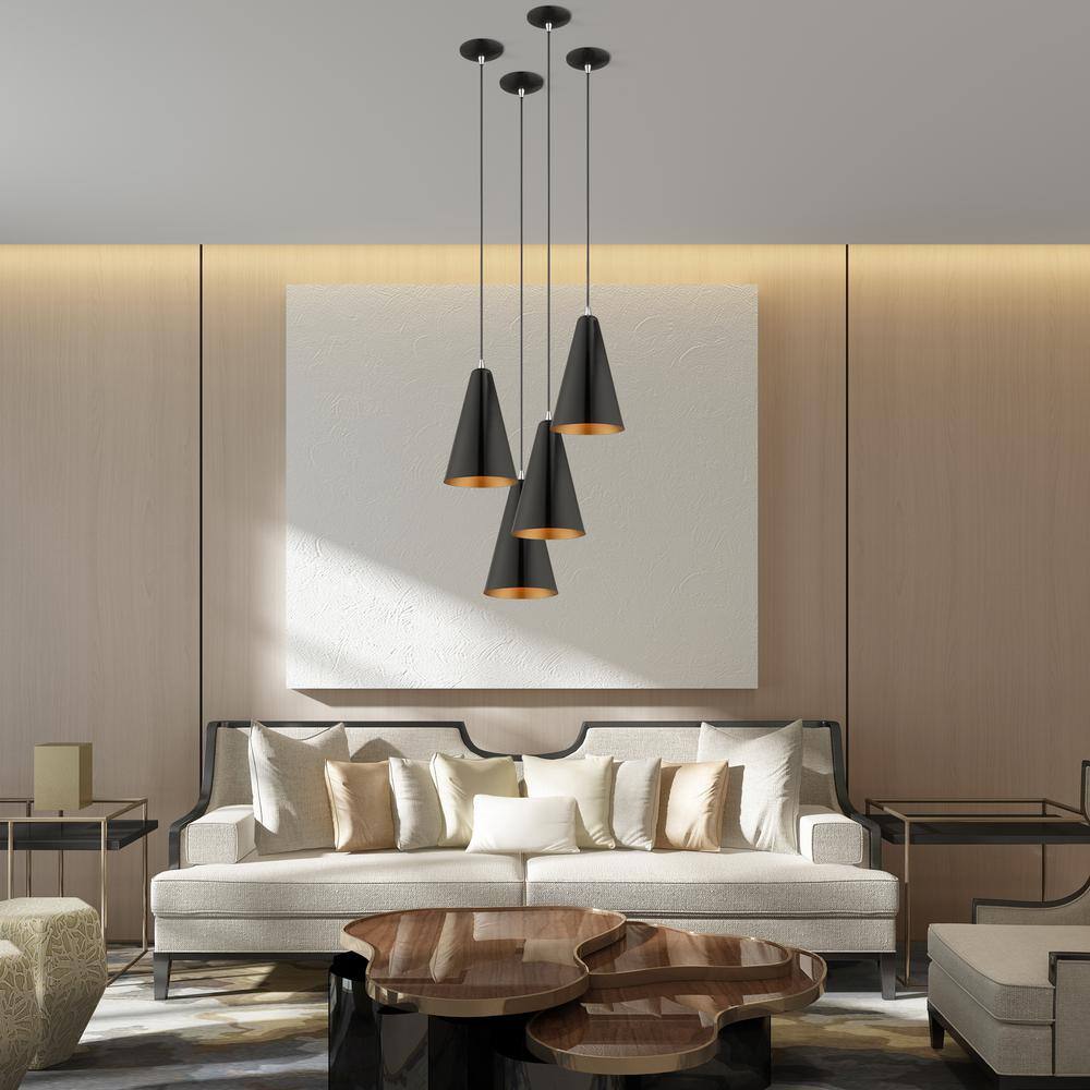 Shiny Black and Gold Mini Pendant Light with Metal Shade