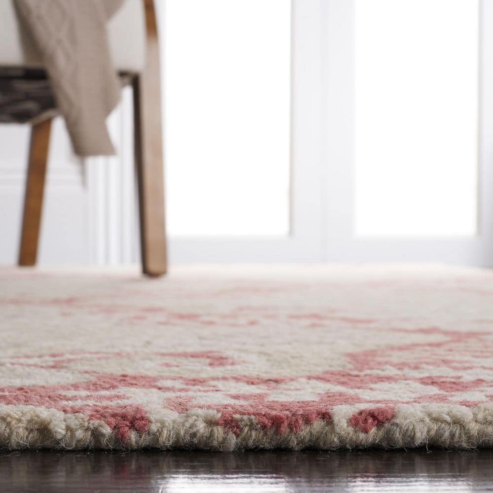 Handmade Pink & Beige Wool Tufted Square Rug - 5'