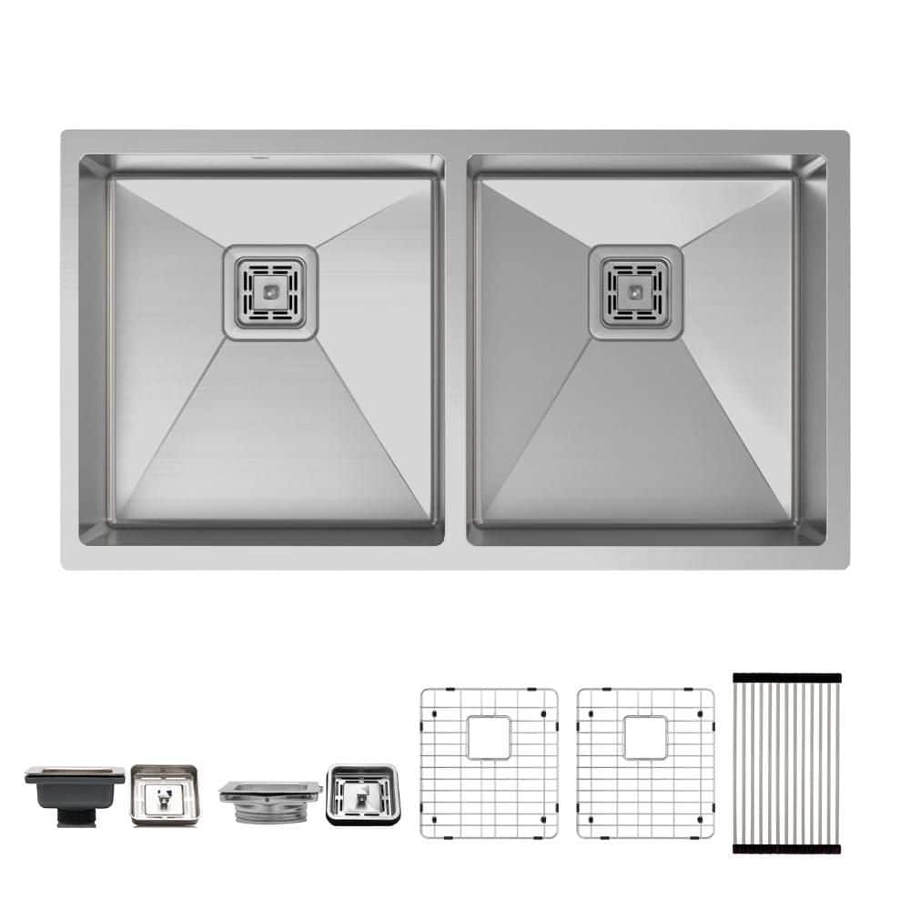 S STRICTLY KITCHEN + BATH 32 in. Undermount Double Bowl 16-Gauge