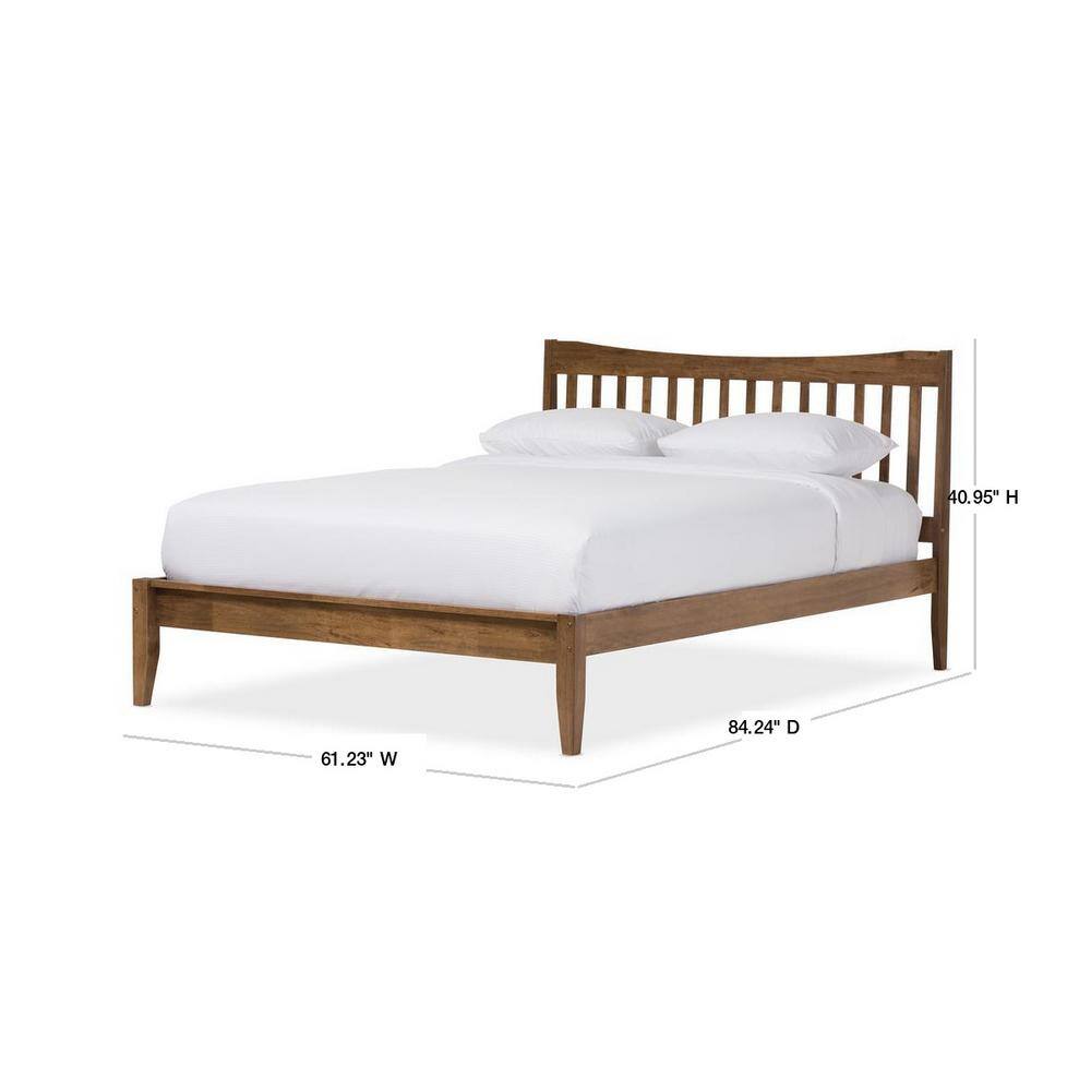 Edeline Walnut Wood Queen Platform Bed with Slatted Headboard