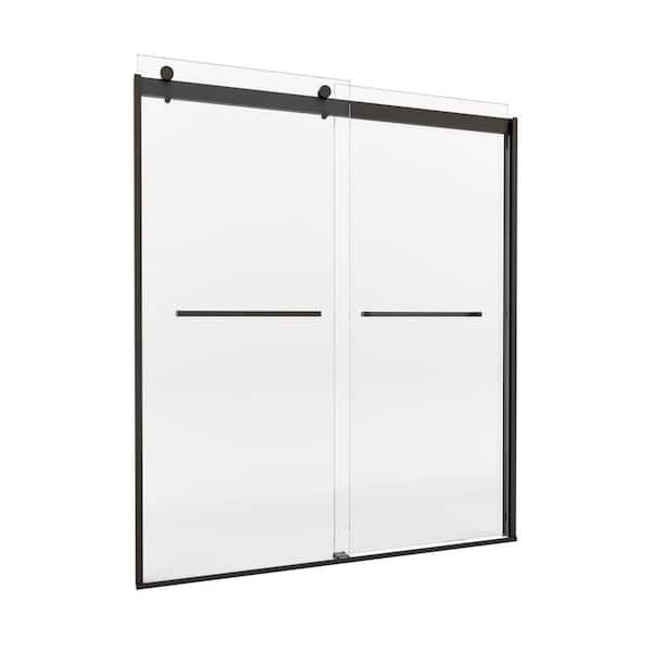 56-60 in. W x 74 in. H Sliding Frameless Shower Door in Matte Black with 5/16 in. Clear Tempered Nano-Coated Glass