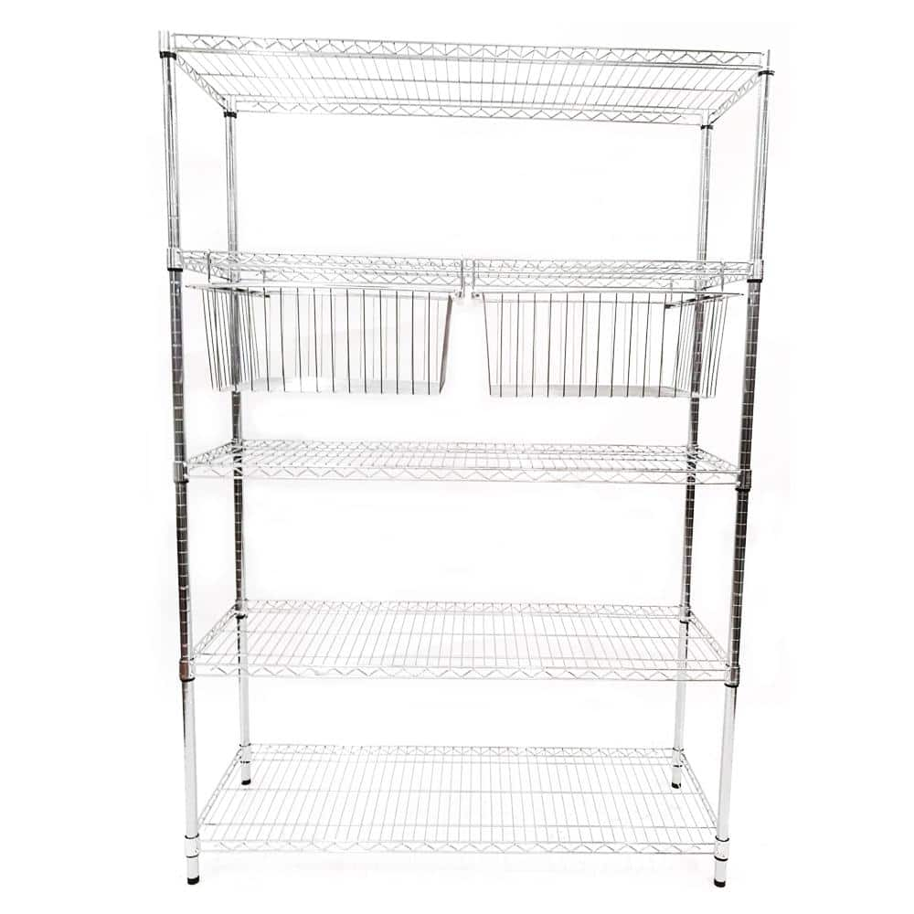 Hdx In H X In W Chrome Steel Drawer Wide Mesh Wire Basket