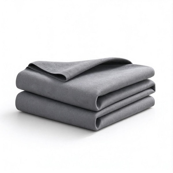60 in. W x 104 in. L Solid Grey Polyester Tablecloth Set Linen Texture Water Resistant for Dining and Outdoor (Set of 2)