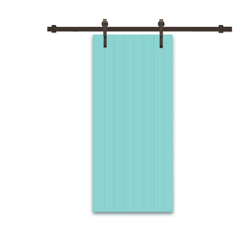 CALHOME 42 in. x 84 in. Mint Green Stained Composite MDF Paneled Interior Sliding Barn Door with Hardware Kit