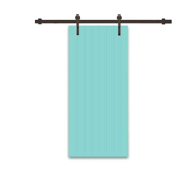 CALHOME 42 in. x 84 in. Mint Green Painted Composite MDF Paneled Interior Sliding Barn Door with Hardware Kit