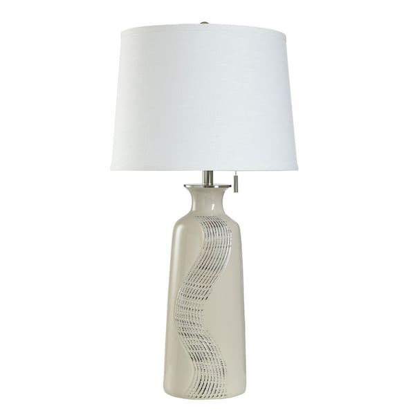 StyleCraft Joan 34 in. Dark Ivory Table Lamp with White Linen Shade