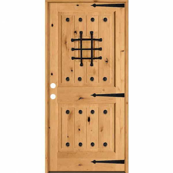 36 in. x 80 in. Mediterranean Knotty Alder Sq. Top Right-Hand/Inswing BEHR Cedar Stain Single Wood Prehung Front Door