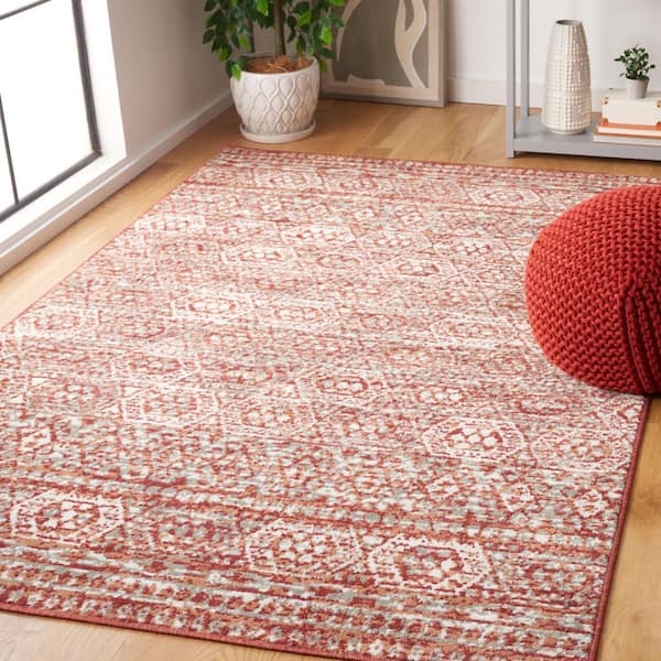 Pyramid 5 ft. x 8 ft. Rust/Ivory Gray Distressed Geometric Area Rug