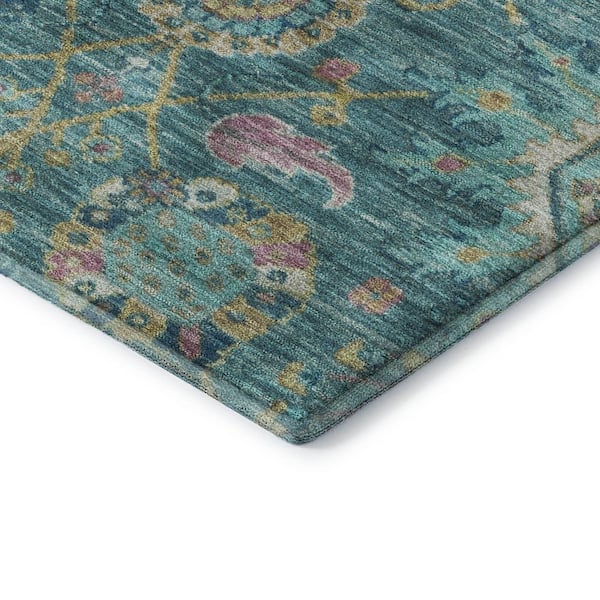 Mayfield Premium Machine Washable Abstract AMF2151 Teal 3 ft. x 4 ft. Area Rug