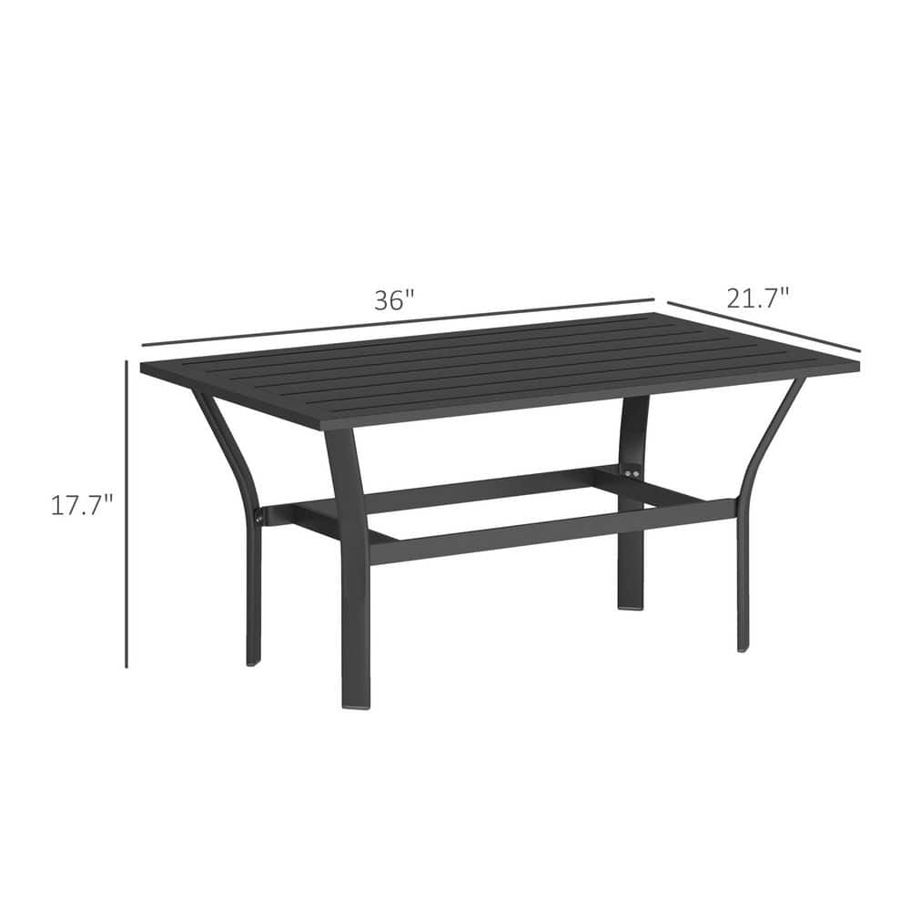 Black Metal Outdoor Coffee Table with Slatted Top, 36"