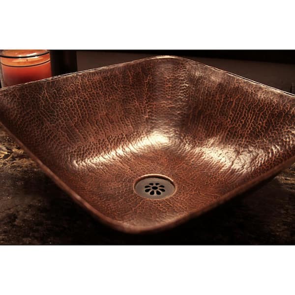 Premier Copper Products Square Hammered Copper Vessel Sink in Oil