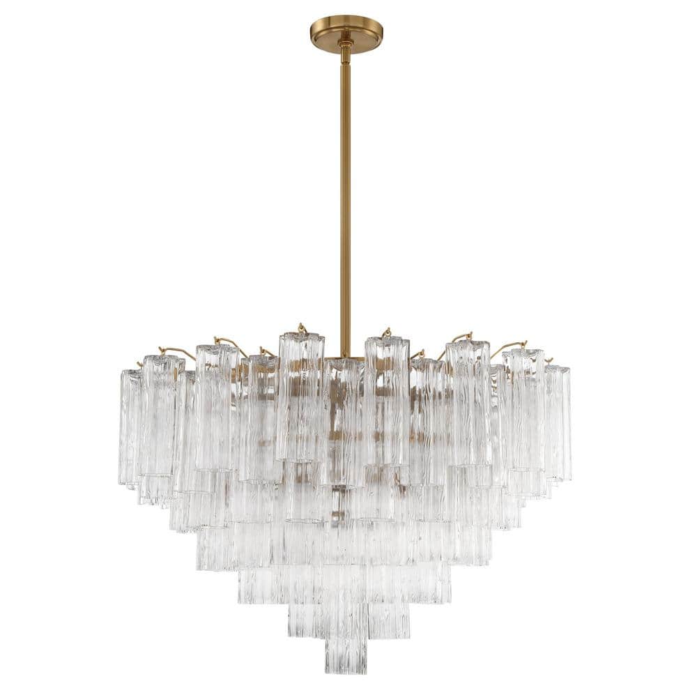 Aged Brass and Clear Glass 16-Light Chandelier