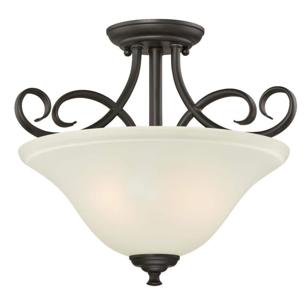 14.5" Bronze and Frosted Glass LED Semi-Flush Ceiling Light