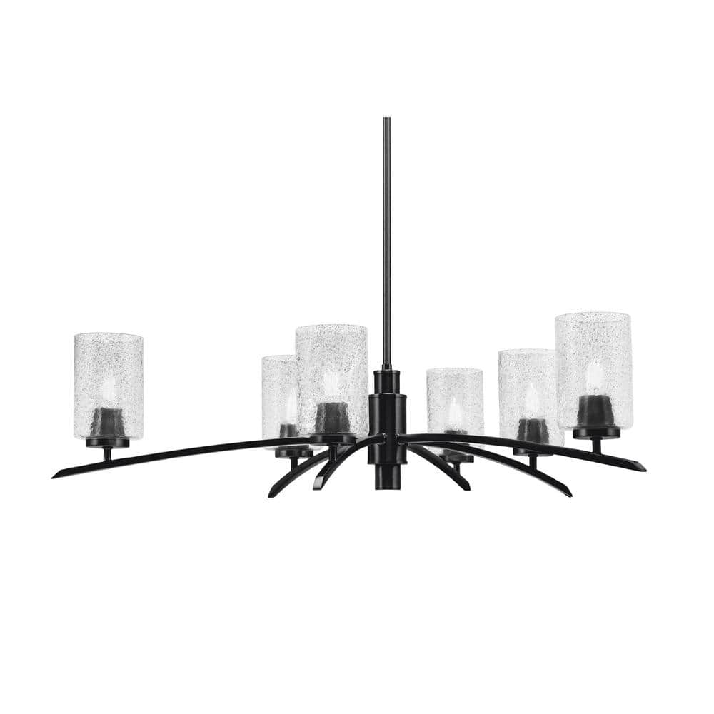 Siena 6-Light Matte Black Chandelier, Round Chandelier with Smoke Bubble Gl