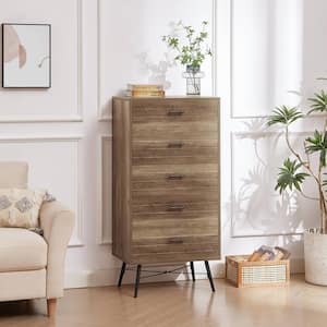 23.62 in. W Modern Wood Chest of Drawers with 5-Drawers, Rustic Walnut