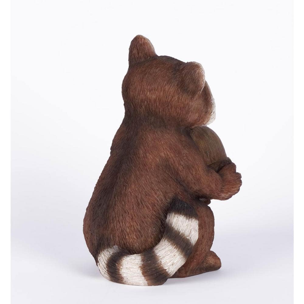 Adorable Polyresin Raccoon Holding Acorn Garden Statue